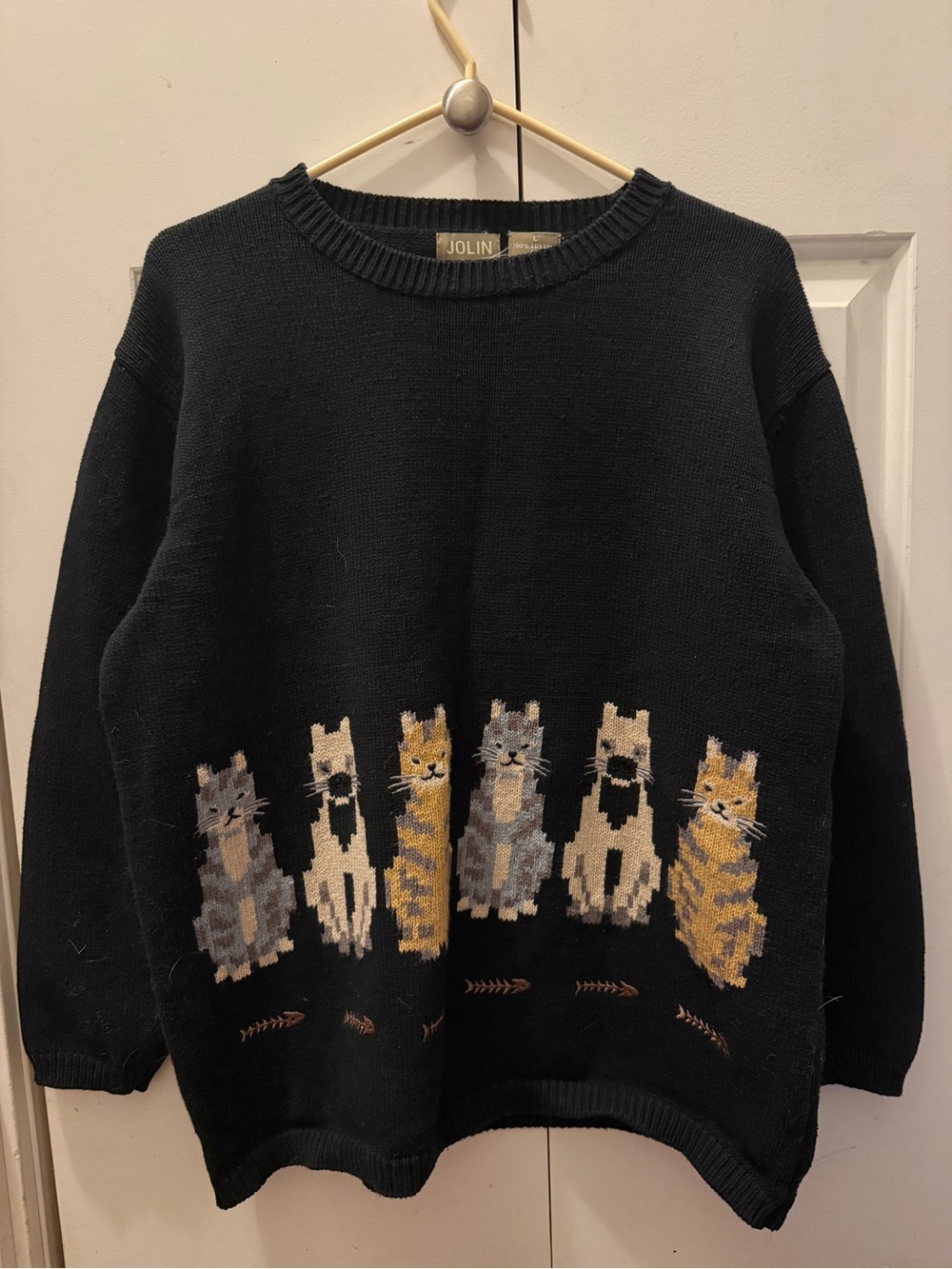 Jolin Black Cat Motif Crewneck Sweater